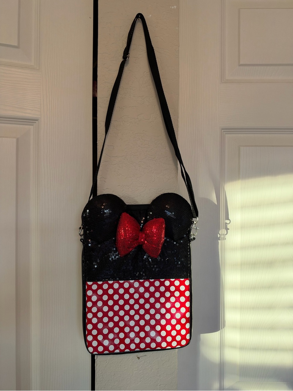 Disney Black Sequin Tablet Sleeve with Red Sequin Bow and Red Polka Dot Pocket